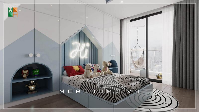 Một mẫu bố trí nội thất phòng ngủ chung cư, nhà phố, biệt thự hiện đại dành cho bé rất tiện nghi và tinh tế